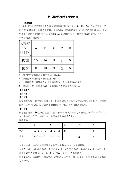 高考数学压轴专题人教版备战高考《推理与证明》全集汇编附解析