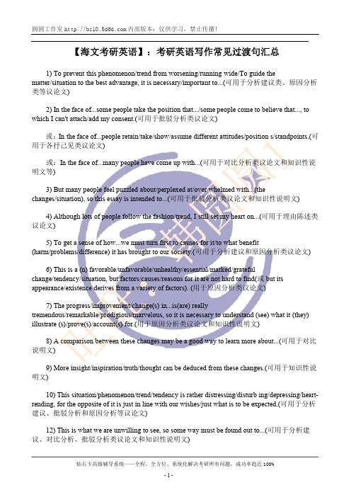 【海文考研英语】：考研英语写作常见过渡句汇总