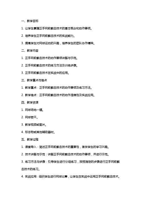 学院网球选项课学习正手网前截击技术教案