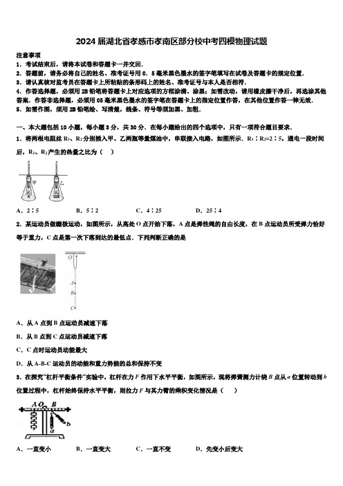 2024届湖北省孝感市孝南区部分校中考四模物理试题含解析