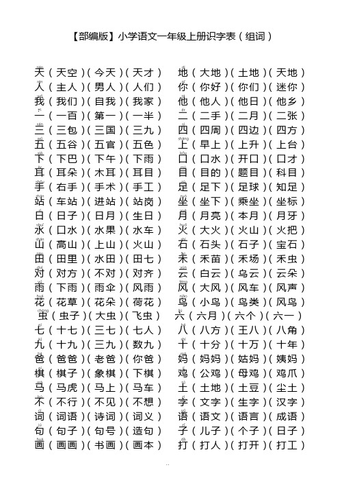 【部编版】小学语文一年级上册识字表(组词).doc