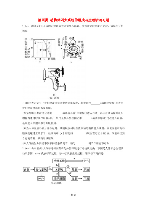 201x中考生物总复习 第二部分 重点题型探究 题型二 识图题 第四类 动物体四大系统的组成与生理活