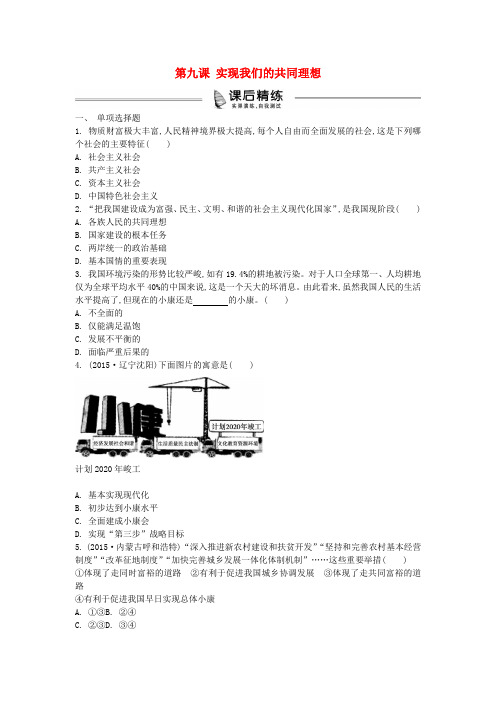 中考政治 九年级 第9课 实现我们的共同理想复习练习(含解析) 新人教版