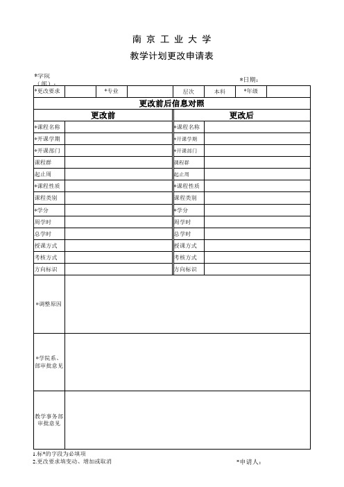 教学计划更改申请表