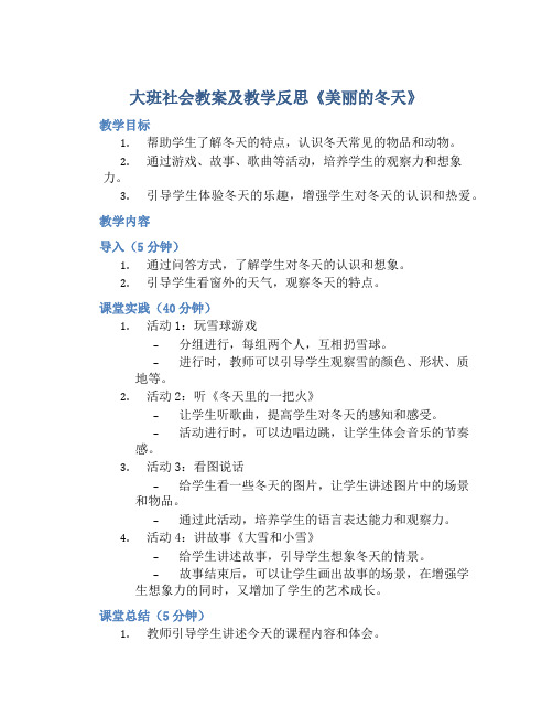 大班社会教案及教学反思《美丽的冬天》