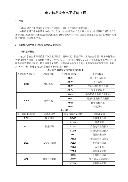 电力信息安全水平评价指标