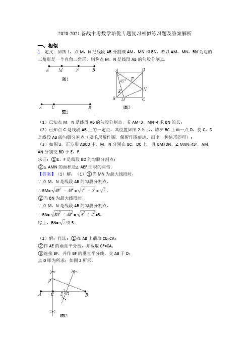 2020-2021备战中考数学培优专题复习相似练习题及答案解析
