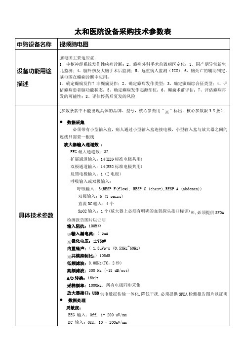 太和医院设备采购技术参数表