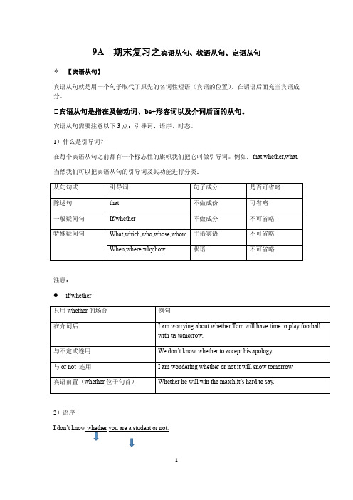 期末复习之宾语从句、定语从句、状语从句 牛津译林版九年级英语上册 (含答案)