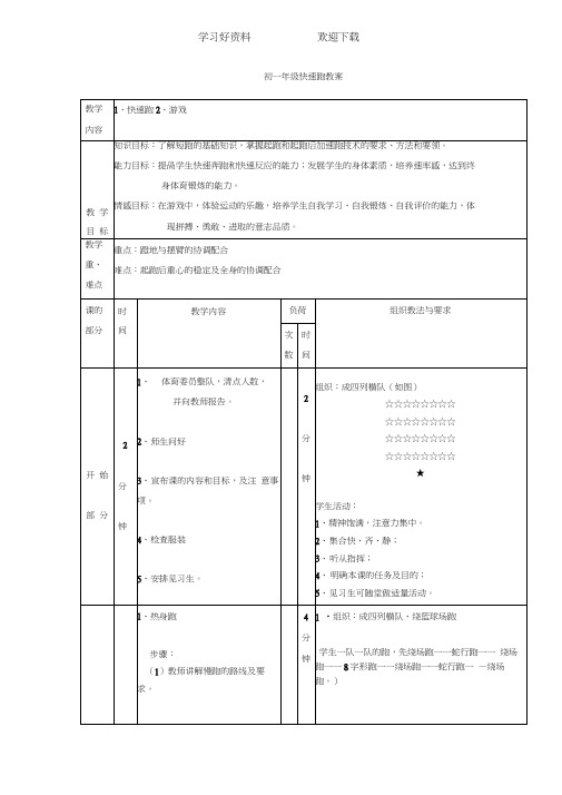 初一年级快速跑教案