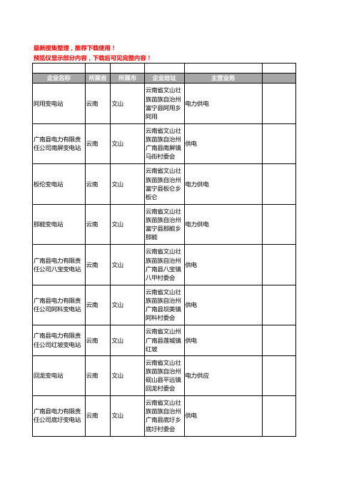 新版云南省文山变电站工商企业公司商家名录名单联系方式大全20家