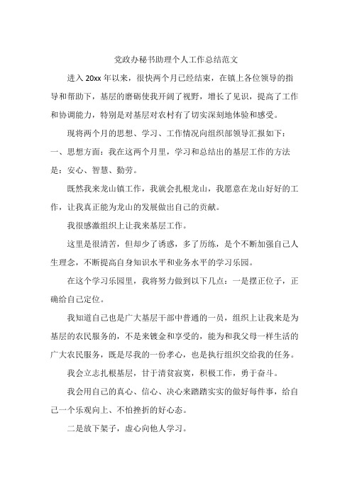 党政办秘书助理个人工作总结范文