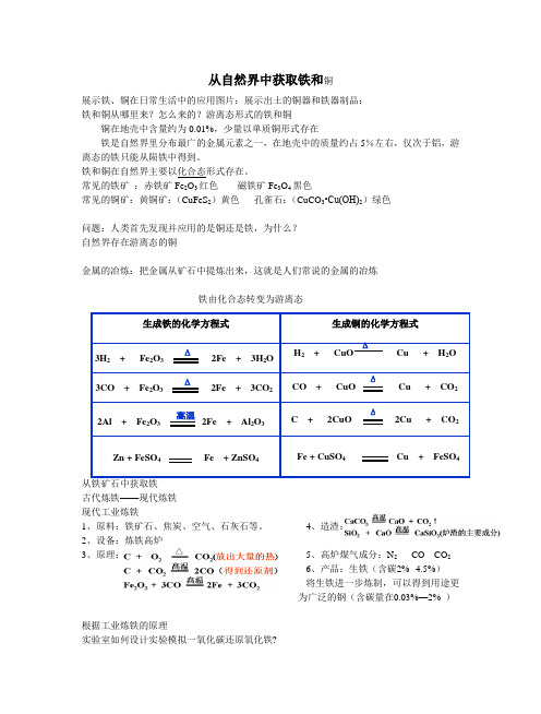 从自然界中获取铁和铜