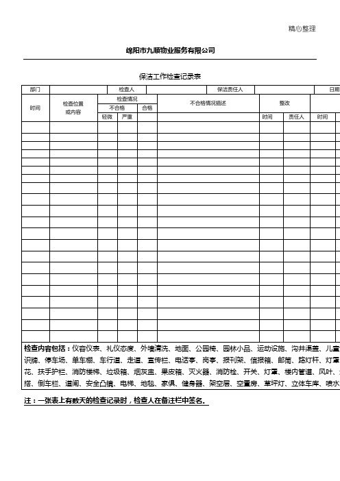 保洁工作检查记录表格模板