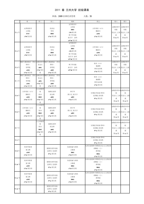 2011春兰州大学班级课表