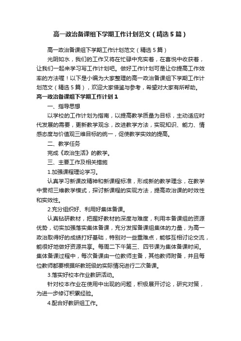 高一政治备课组下学期工作计划范文（精选5篇）