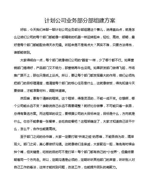 计划公司业务部分部组建方案