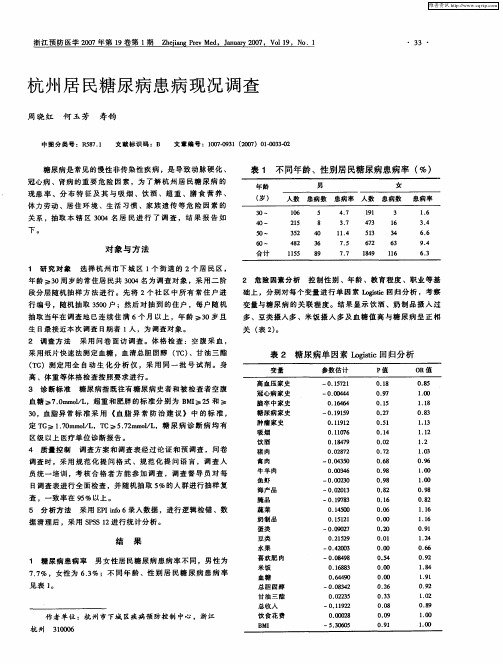 杭州居民糖尿病患病现况调查