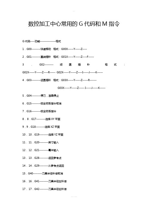 数控加工中心常用的G代码和M指令