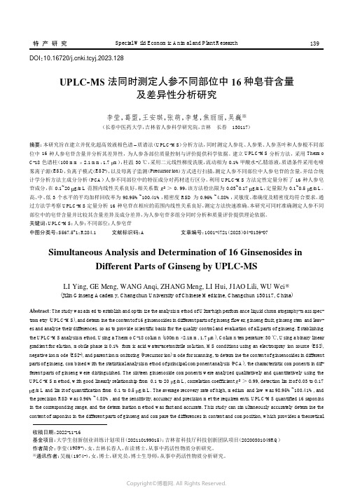 UPLC-MS法同时测定人参不同部位中16种皂苷含量及差异性分析研究