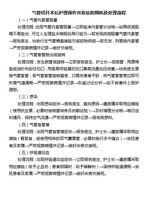 气管切开术后护理操作并发症的预防及处理流程