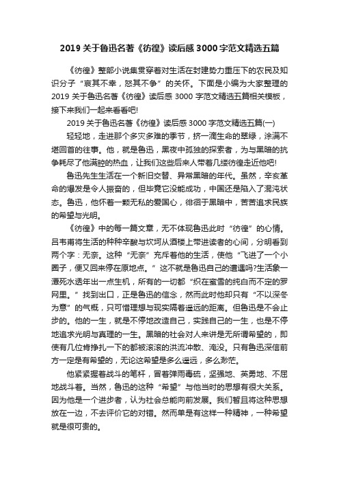 2019关于鲁迅名著《彷徨》读后感3000字范文精选五篇