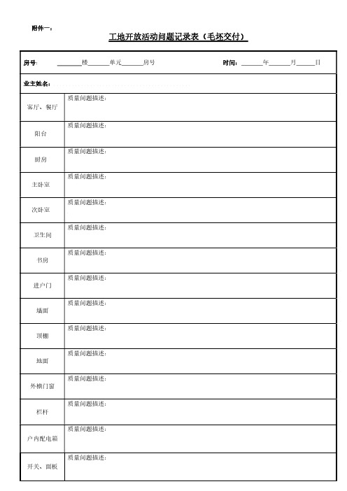 《工地开放活动问题记录表》