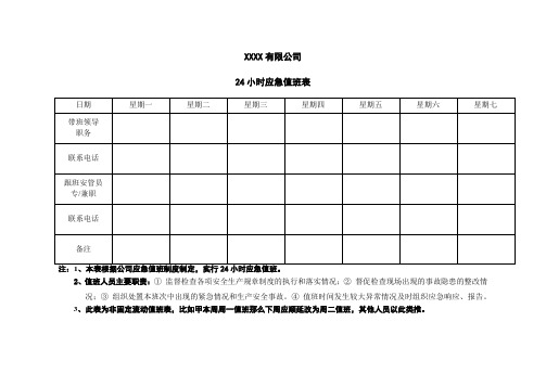 企业24小时应急值班表 (模板)