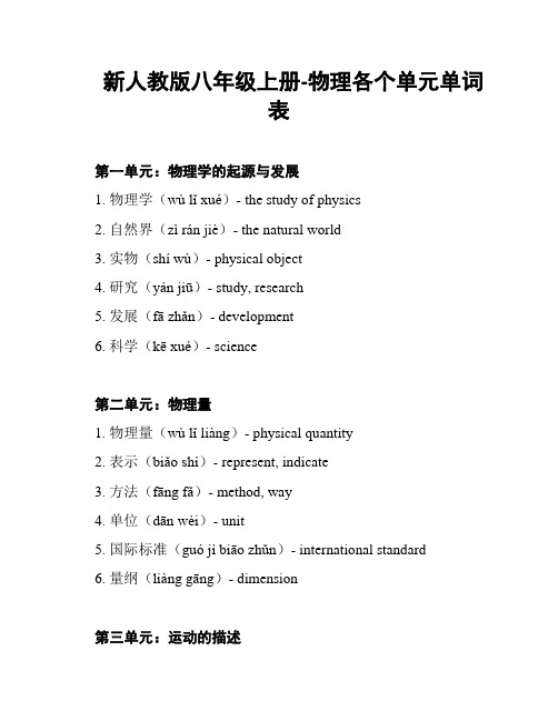 新人教版八年级上册-物理各个单元单词表