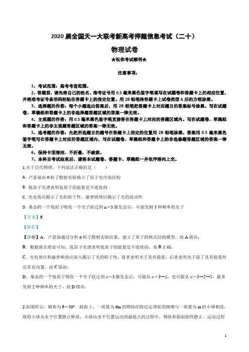 2020届全国天一大联考新高考押题信息考试(二十)物理试卷