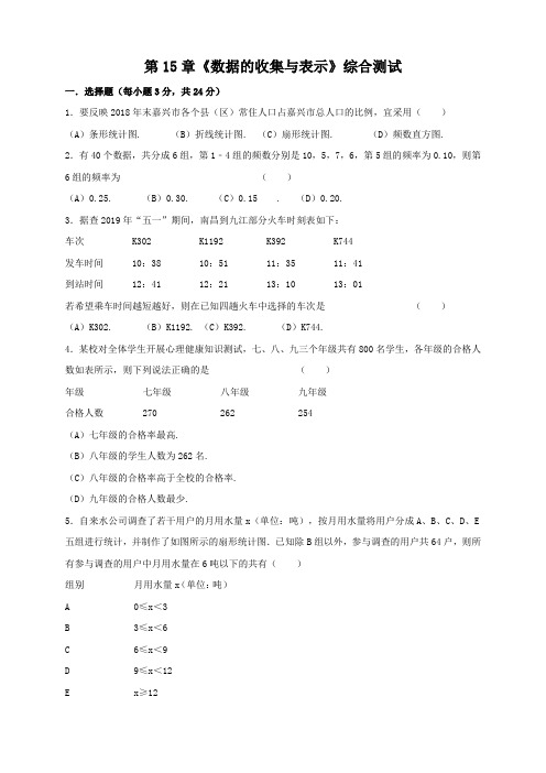 华师大版初中八年级上册单元同步练习:第15章 数据的收集与表示 综合测试(含答案)