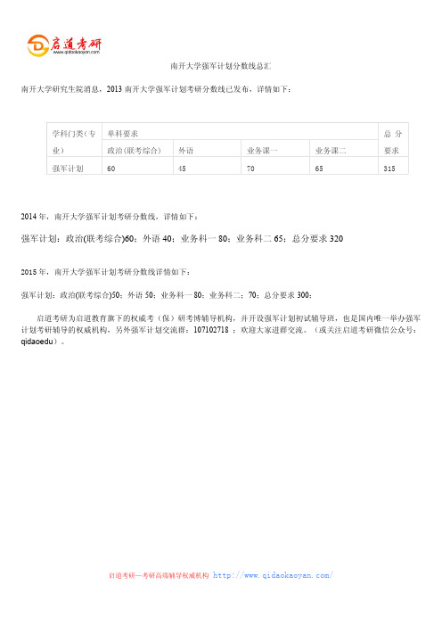 南开大学强军计划分数线总汇