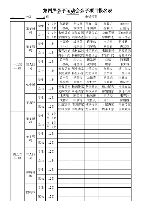 第四届亲子运动会报名表