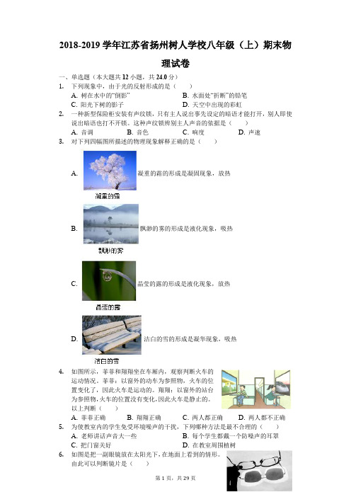 2018-2019学年江苏省扬州树人学校八年级(上)期末物理试卷(解析版)