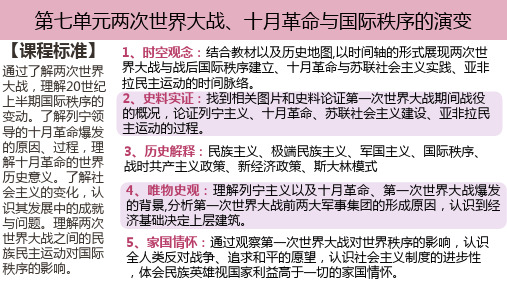 (中外历史纲要下)历史 第七单元  两次世界大战、十月革命与国际秩序的演变 复习课件