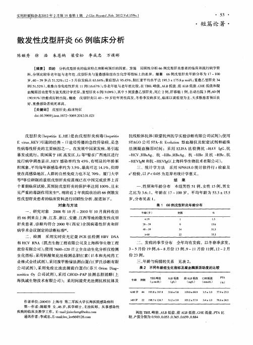 散发性戊型肝炎66例临床分析