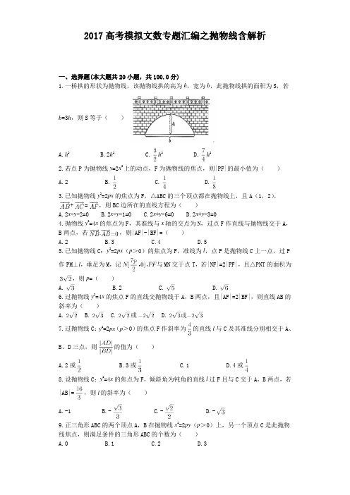 2017高考模拟文数专题汇编之抛物线含解析