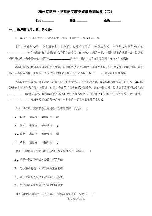 梅州市高三下学期语文教学质量检测试卷(二)