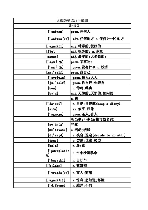 人教版英语八年级上册单词听写(打印版)