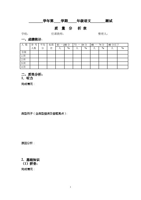 小学语文科质量分析表模板