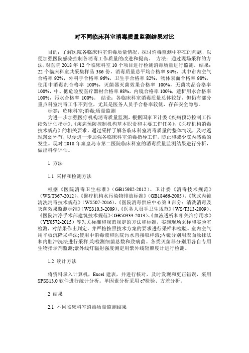 对不同临床科室消毒质量监测结果对比