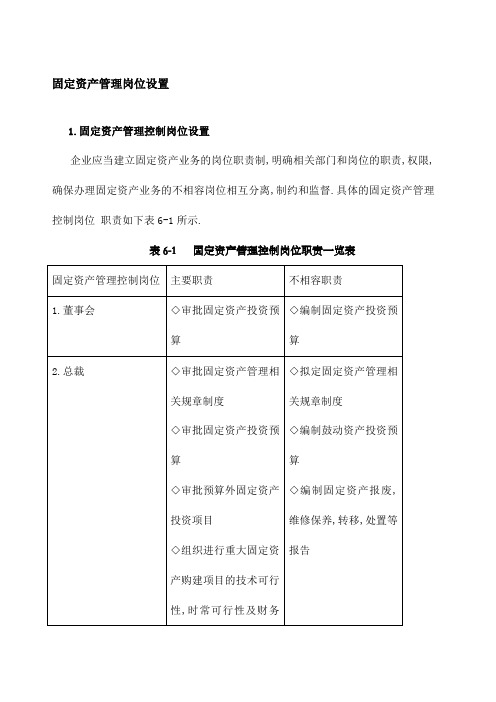 固定资产管理岗位设置