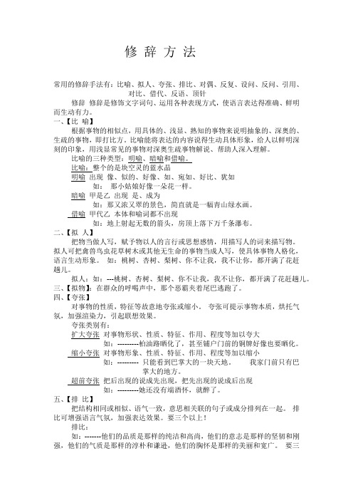 修辞方法简介——比喻、拟人、夸张、排比、对偶、反复、设问、反问、引用、对比、借代、反语、顶针