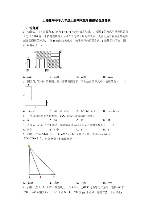 上海建平中学八年级上册期末数学模拟试卷及答案