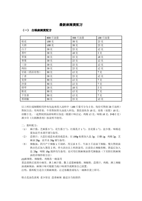 最新麻辣烫配方