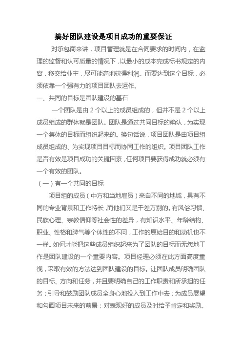 搞好团队建设是项目成功的重要保证