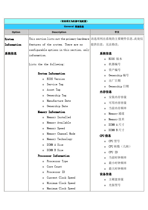 戴尔DELL笔记本最新BIOS 中英文对照表