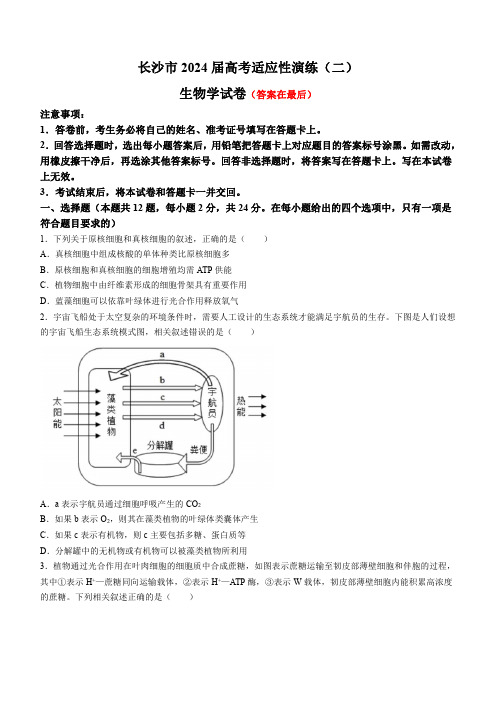 湖南省长沙市2024届高三下学期二模生物试题含答案