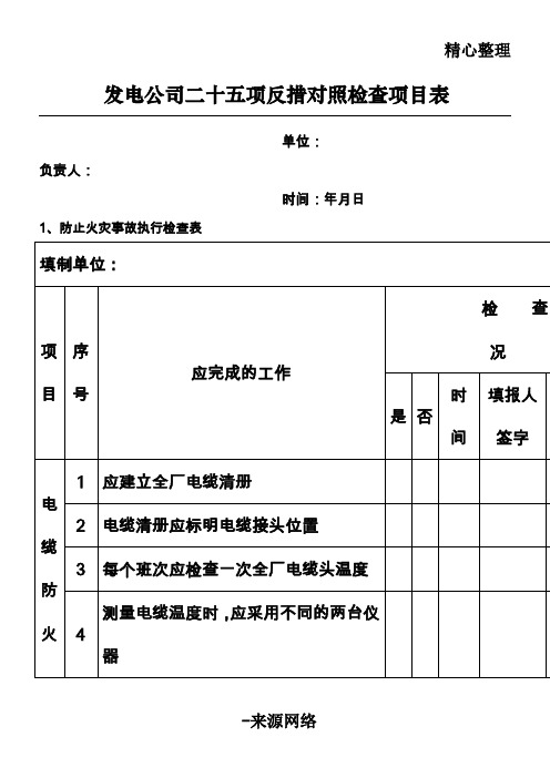 发电公司二十五项反措对照检查项目办法表格模板