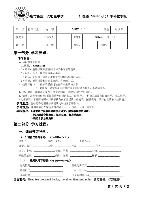 新外研版九年级英语9AM4U2(1)教学案